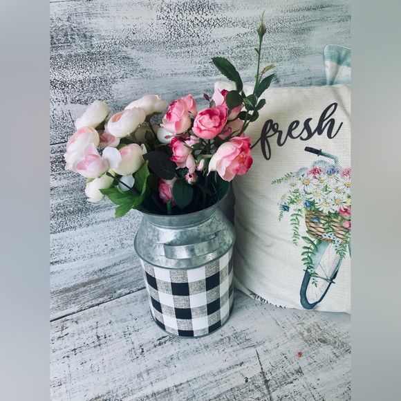 *Black & White Buffalo Check Milk Can, Large 9.25” - Picture 11 of 13